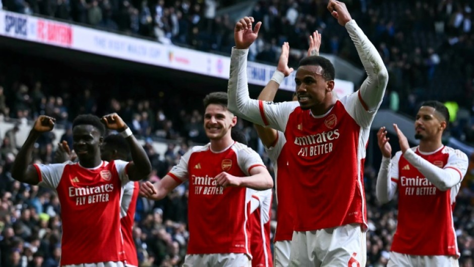 Gabriel Magalhaes (centre) scored the winner in Arsenal's 1-0 win at Tottenham last weekend