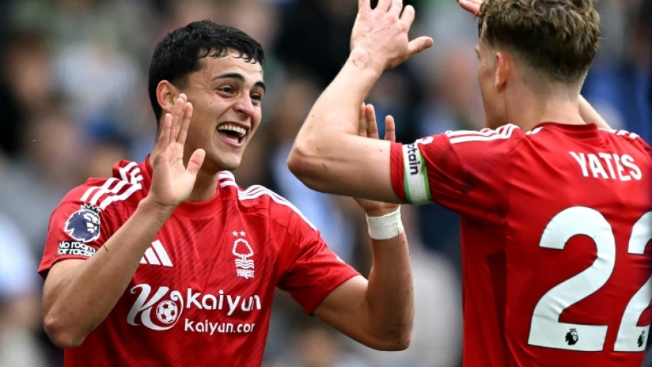 Nottingham Forest's Ramon Sosa celebrates after scoring the equaliser against Brighton