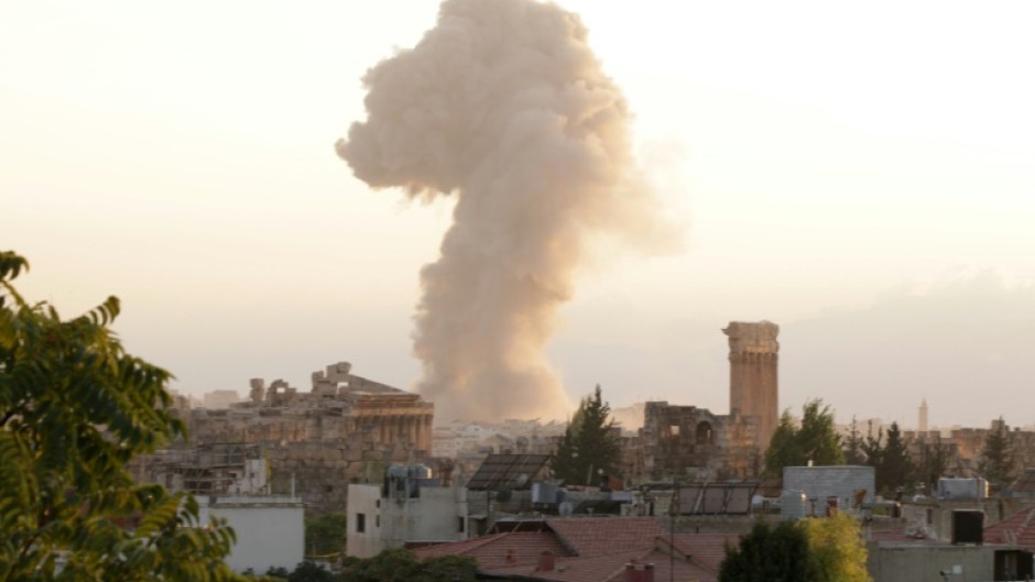 Smoke billows from the site of an Israeli airstrike on the Lebanese city of Baalbeck in the Bekaa Valley