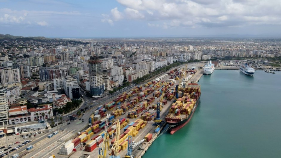 Aerial view of the port in Duress, Albania, the departure point for 102 containers allegedly carrying toxic waste bound for Thailand