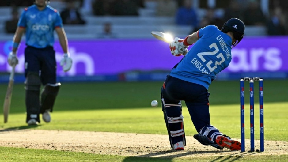 Quickfire innings: England's Liam Livingstone on the attack during his 62 not out in the fourth ODI against Australia at Lord's