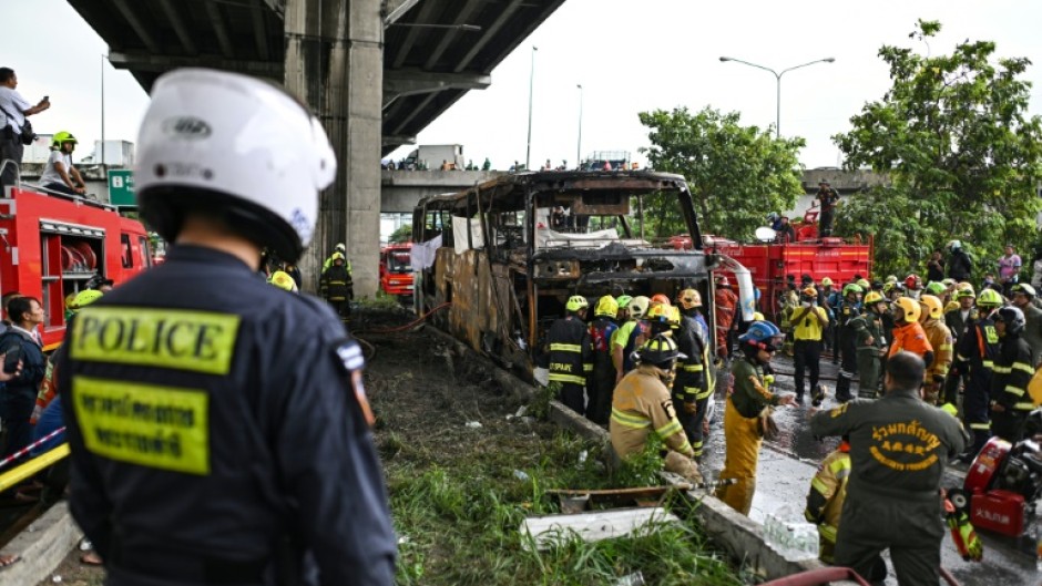 A devastating fire tore through a Thai bus carrying 44 students and teachers on a school trip 