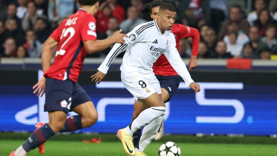 Kylian Mbappe in action for Real Madrid against Lille in the Champions League on Wednesday