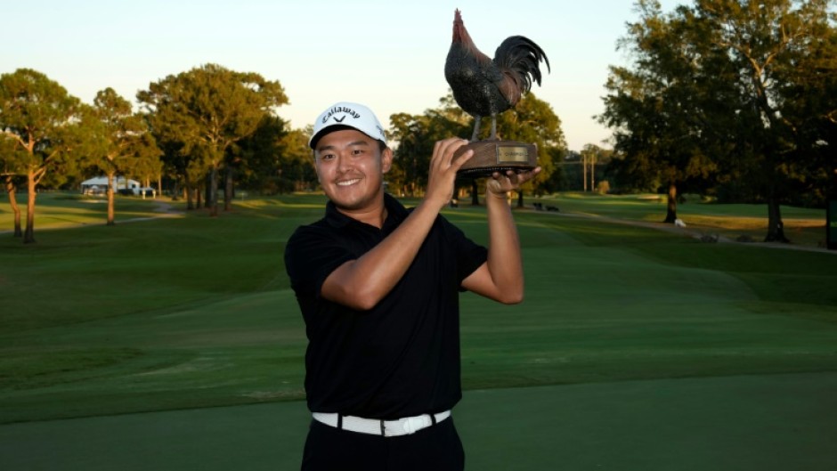 Taiwan's Kevin Yu celebrates his first PGA Tour win at the Sanderson Farms Championship in Mississippi