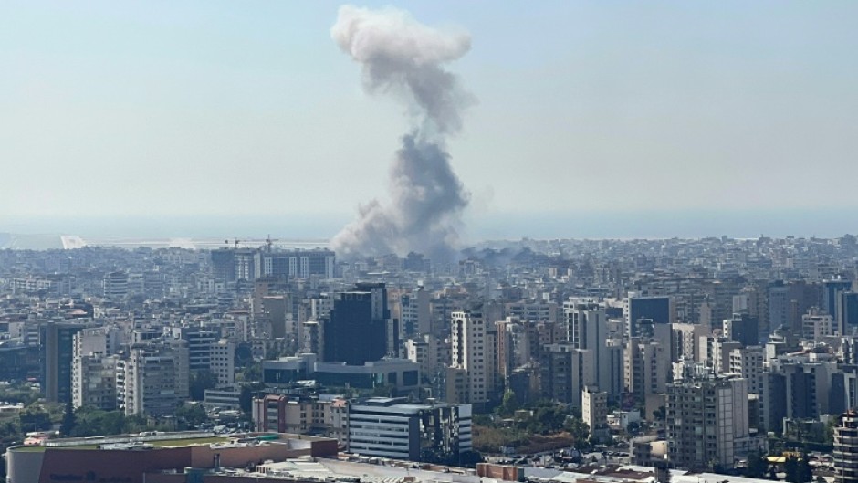 Smoke rises from the site of an Israeli air strike on Beirut's southern suburbs