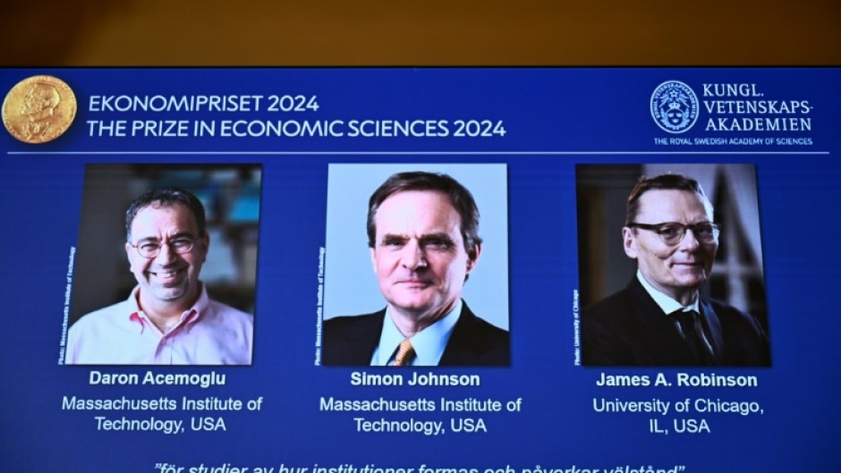 Daron Acemoglu, Simon Johnson and James Robinson demonstrated a relationship between societal institutions and prosperity, the Nobel economics jury said