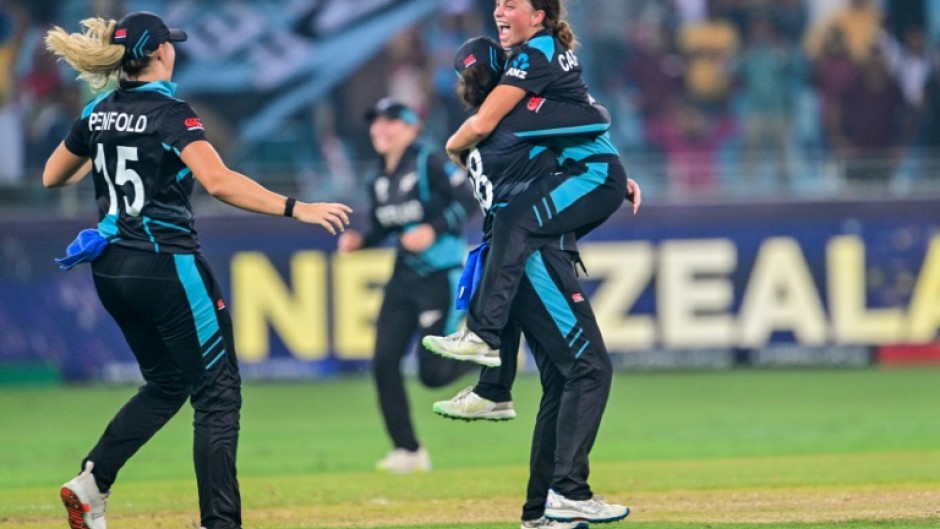 New Zealand celebrate winning the Women's T20 World Cup final