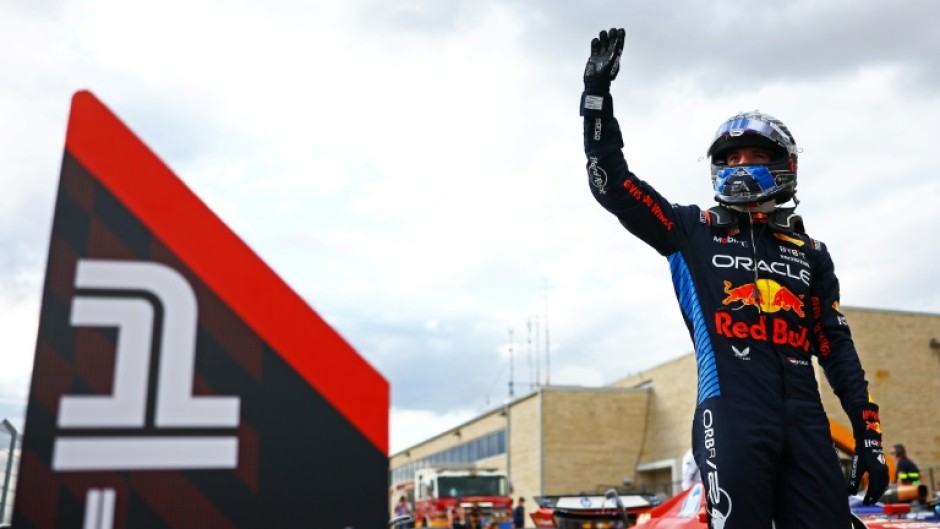 Sprint star: Max Verstappen celebrates after taking pole for the sprint race at the United States Grand Prix 