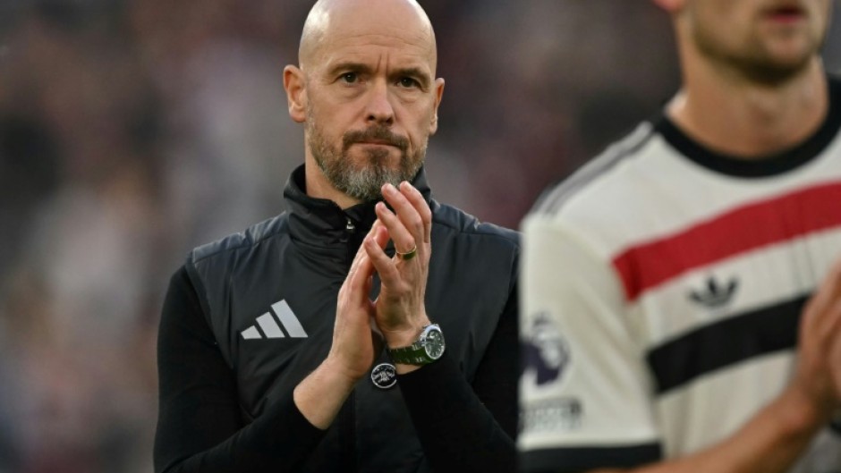 Parting gesture: Manchester United manager Erik ten Hag applauds fans after a 2-1 loss away to West Ham -- his last game in charge before he was sacked  