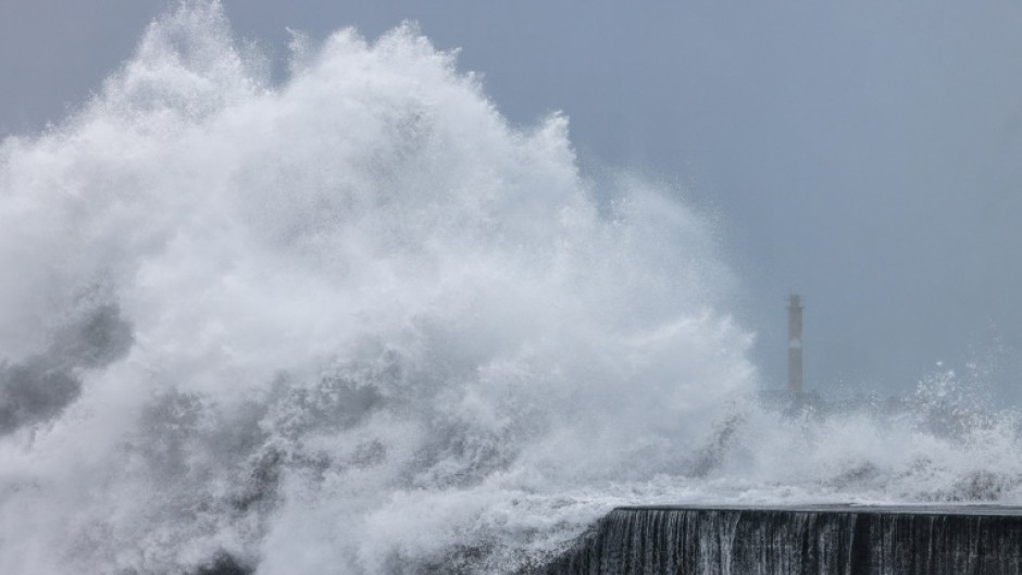 Strong waves break along Taiwan's northeastern coast Wednesday as Typhoon Kong-rey approaches