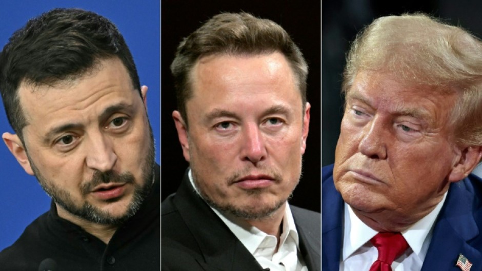 Ukrainian officials said Zelensky, left, spoke with Musk, centre, and Trump in a phone call