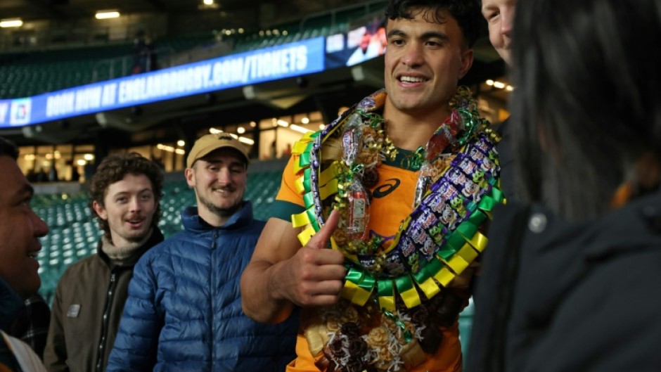 Immediate impact: Australia centre Joseph-Aukuso Suaalii was named player of the match after starring on debut in the Wallabies' thrilling 42-37 win over England at Twickenham