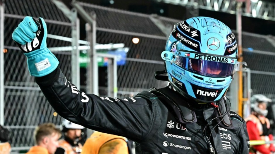 Fast show: Mercedes' George Russell celebrates securing pole position 