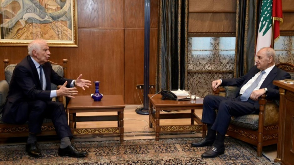 Lebanese Parliament Speaker Nabih Berri met with European Union foreign policy chief Josep Borell in Beirut on Sunday