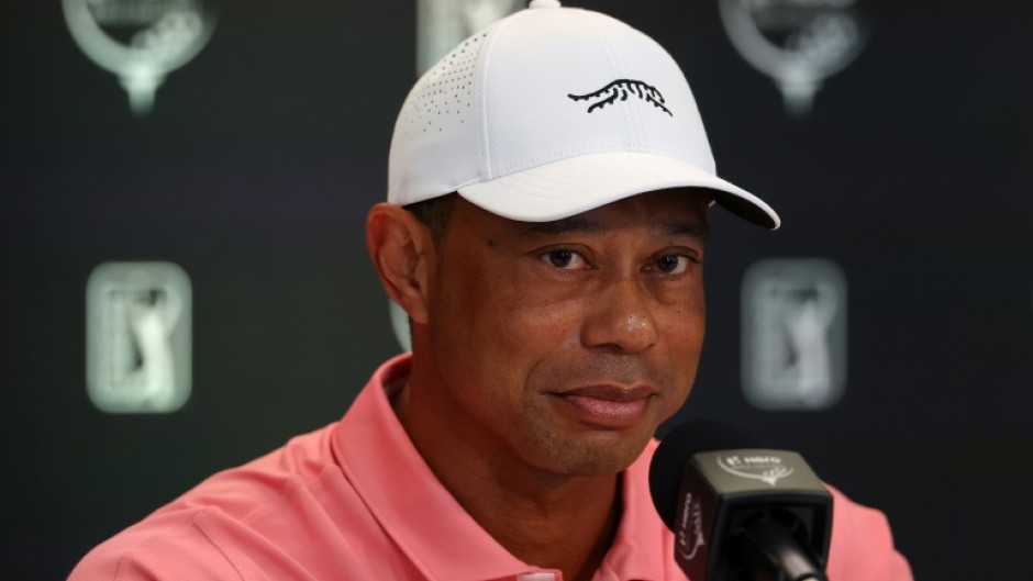 Tournament host Tiger Woods speaks to the media before the Hero World Challenge in the Bahamas