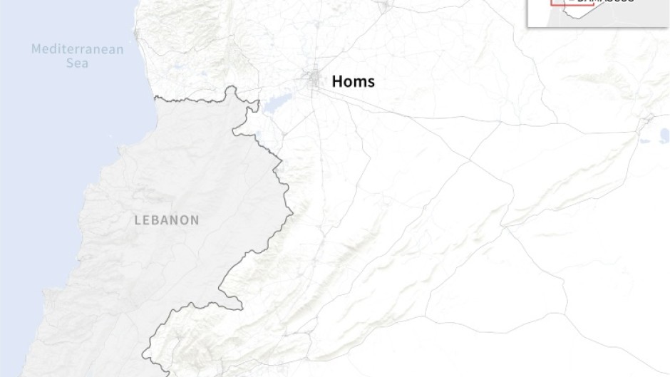 Map of southwest Syria locating the cities of Damascus, Homs and Hama