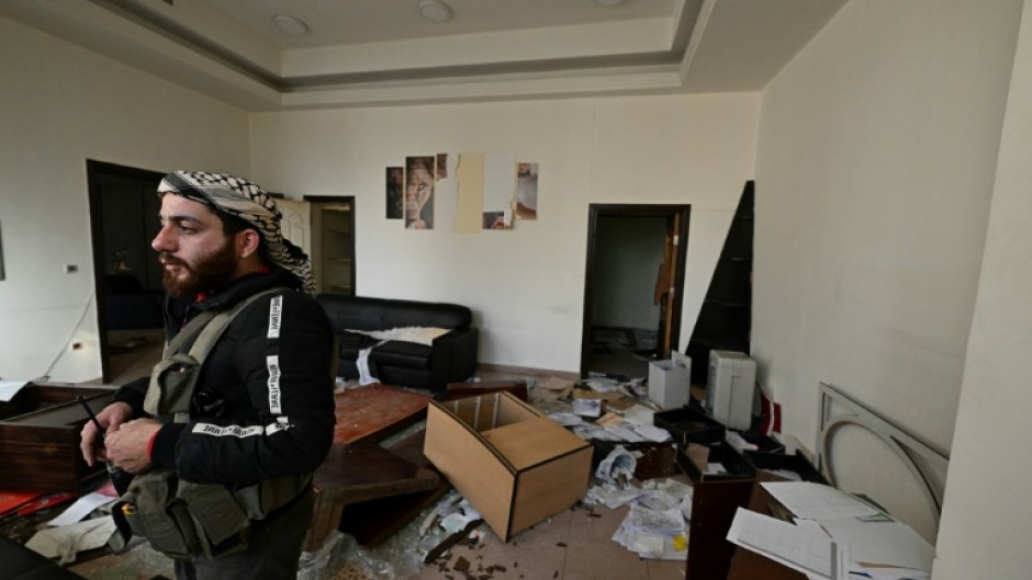 A ransacked office at the Syrian Defence Ministry's military security headquarters 