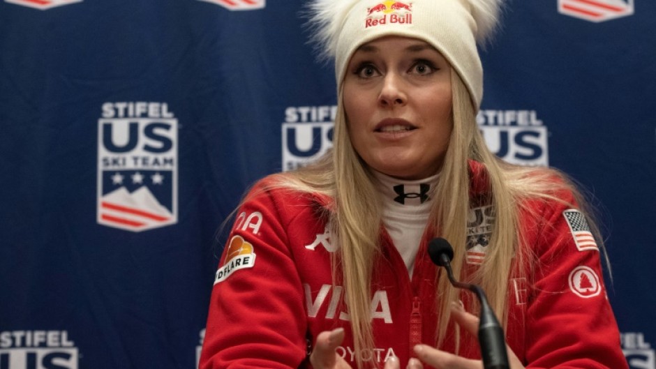 US ski great Lindsey Vonn speaks at a press conference in Colorado on Friday after confirming her return to World Cup racing at St. Moritz next week