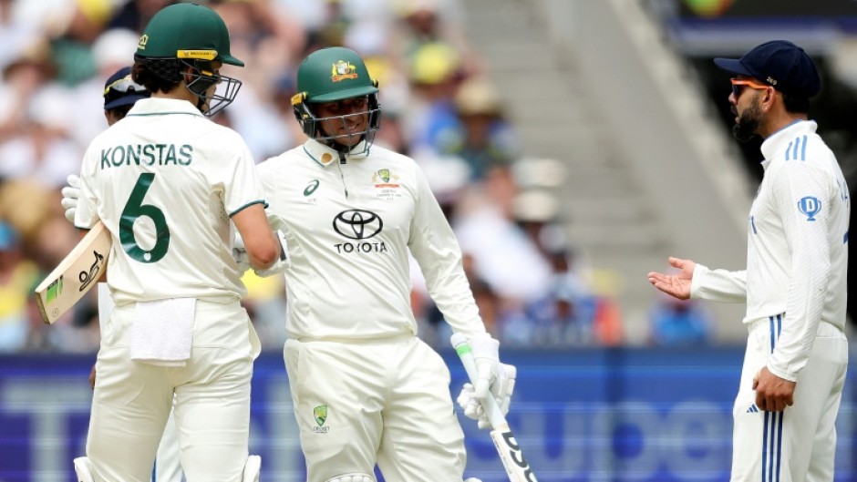 Australia's Sam Konstas (L) and India's Virat Kohli (R) bumped shoulders during the fourth Test in Melbourne