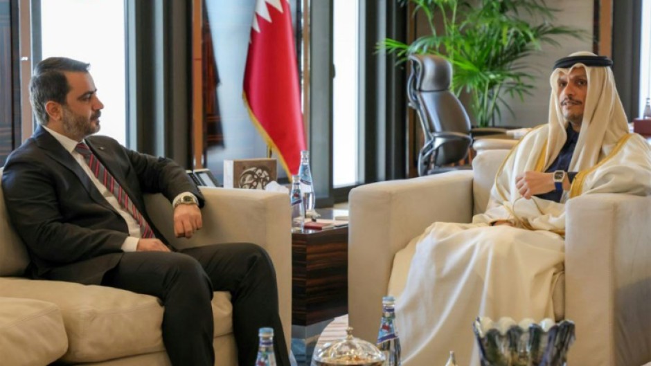 Asaad al-Shaibani (L), foreign minister for the interim Syrian government, met with Qatar's Prime Minister and Minister of Foreign Affairs Mohammed bin Abdulrahman bin Jassim Al-Thani in Doha