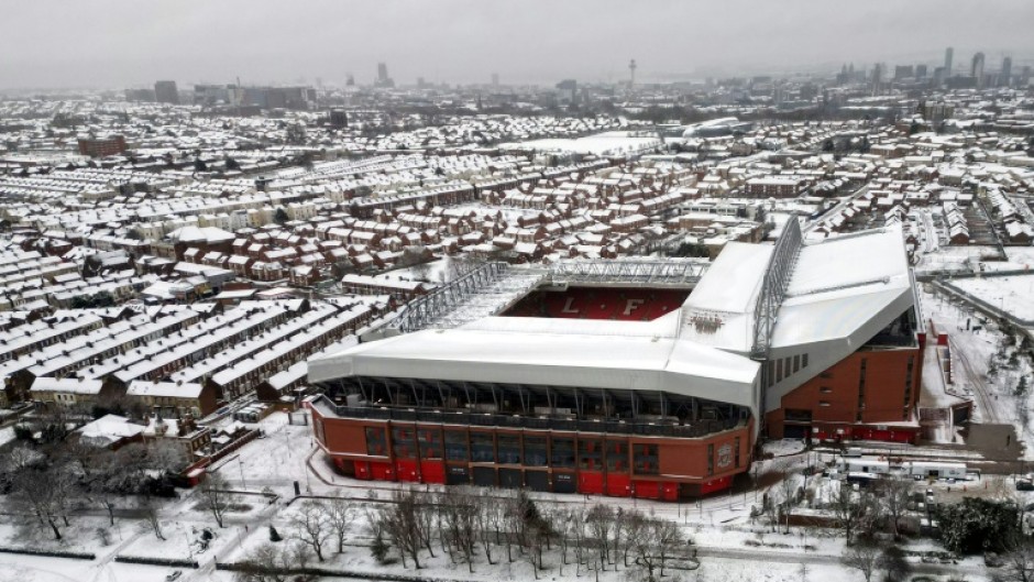 Liverpool's Anfield Stadium coated in snow ahead of Sunday's clash with Manchester United