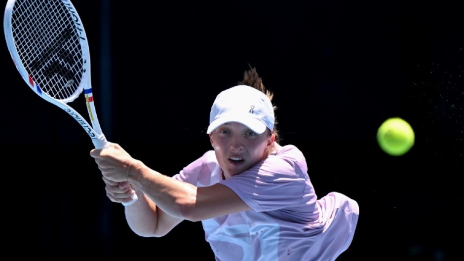 Iga Swiatek practises at Melbourne Park on Friday ahead of the Australian Open