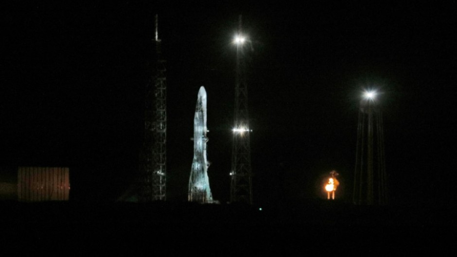 Blue Origin's New Glenn rocket is seen on the launch pad at the Kennedy Space Center in Cape Canaveral, Florida ahead of its maiden flight