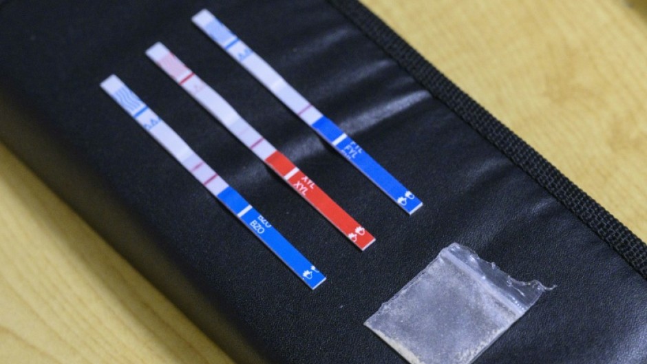 Tests strips, used to detect the presence of fentanyl and xylazine in different kinds of drugs, such as cocaine, methamphetamine, and heroin 