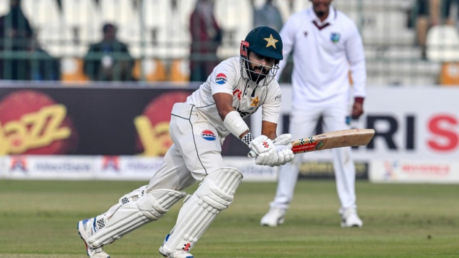 Pakistan's Saud Shakeel on his way to an unbeaten 56 against the West Indies in Multan