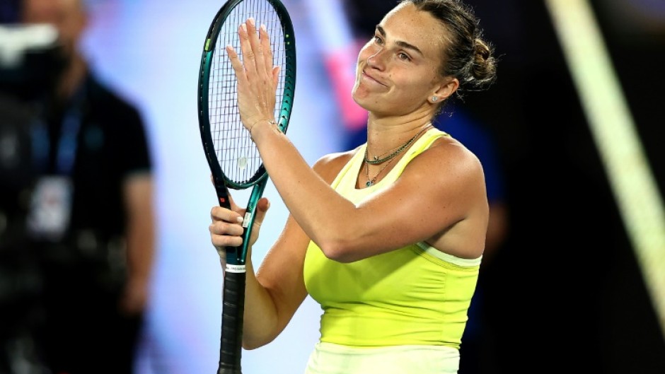 Aryna Sabalenka celebrates victory over Russia’s Anastasia Pavlyuchenkova 