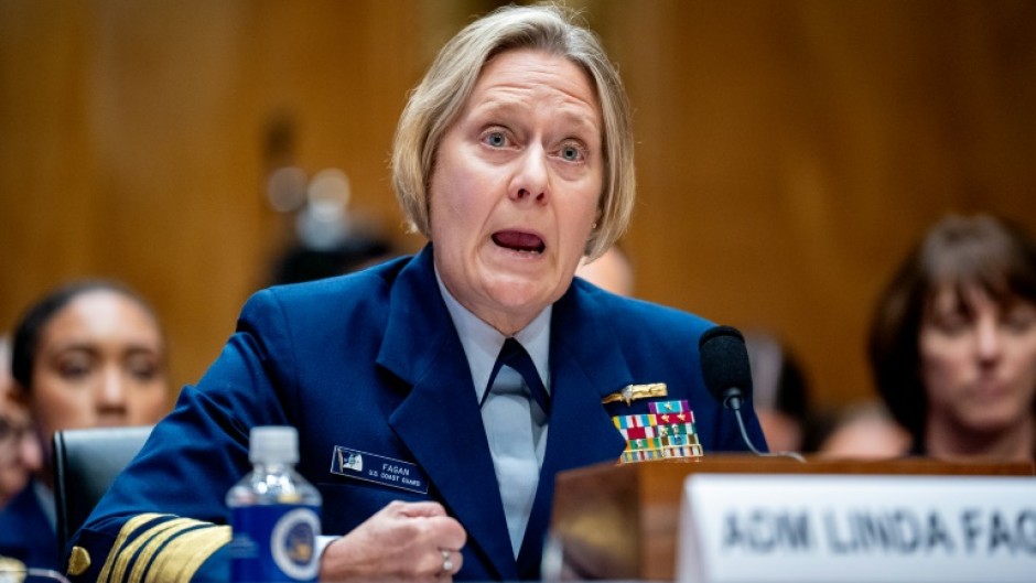 Admiral Linda Fagan, pictured speaking during a Senate hearing in June 2024, has been replaced as head of the US Coast Guard