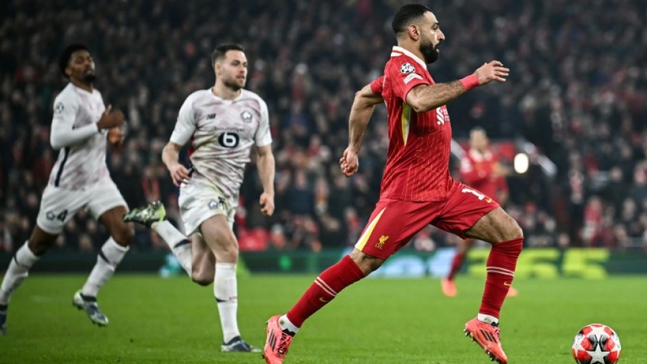 Mohamed Salah (R) was on target as Liverpool beat Lille 2-1 at Anfield in the Champions League