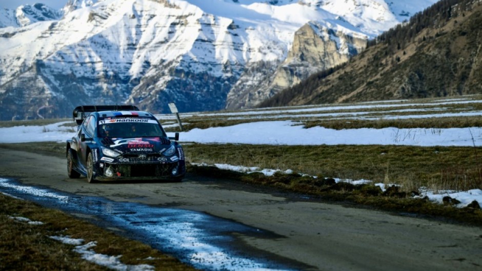 Toyota's French driver Sebastien Ogier leads the way in the Monte Carlo Rally not far from his home in Gap, France