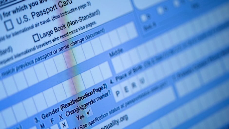 A partially completed passport application, with an 'X' gender marker, is seen on a computer monitor in 2022