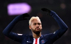 Paris Saint-Germain's Brazilian forward Neymar celebrates after scoring a goal during the French L1 football match between Paris Saint-Germain and AS Monaco at the Parc des Princes stadium in Paris on January 12, 2020.