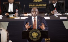 President Cyril Ramaphosa  delivers the Opening of Parliament Address at the Cape Town City Hall. AFP/Rodger Bosch