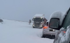 A truck stuck in Snow during a snowstorm that closed the N3 Highway