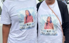 Photo of Zarah Ramsamy on Tshirts during her funeral in Mayville, Durban