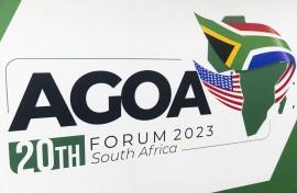 A general view of the logo of the African Growth and Opportunity Act (AGOA). AFP/Guillem Sartorio