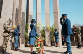 National Police Commissioner, Fannie Masemola gives a salute to officers killed on duty during the SAPS Commemoration Day in the Union Buildings in Pretoria