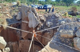 Police officers seen at the Stilfontein mine. eNCA/Bafedile Moerane