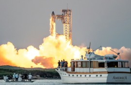 The SpaceX Starship megarocket launches on a test flight from Starbase near Boca Chica, Texas  