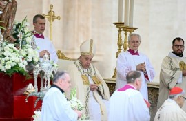 Pope Francis (C) presided over the canonisation ceremony in Saint Peter's Square in the presence of thousands of Catholic faithful from around the world