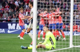 Atletico Madrid forward Julian Alvarez celebrates after scoring his team's winner against Osasuna