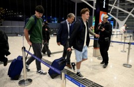 French rugby players Hugo Auradou (L) and Oscar Jegou (2nd R) have been named in the Six Nations squad a month after the rape case they were implicated in was dropped