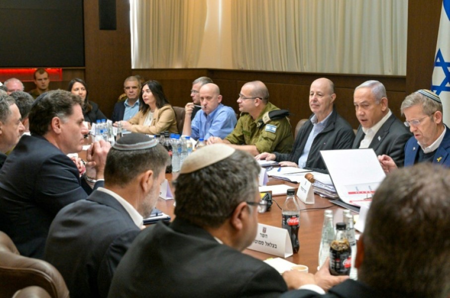 An Israeli Government Press Office picture shows Prime Minister Benjamin Netanyahu (2-R), heading the security cabinet meeting