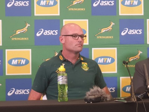 Springbok coach Jacques Nienaber at a press conference.