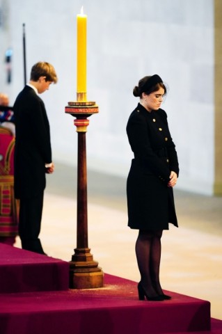 Queen Elizabeth II's grandchildren Princess Eugenie and James, Viscount Severn, took part in the vigil