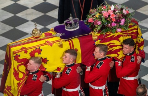 The coffin of Britain's Queen Elizabeth II was carried out of Westminster Abbey by Grenadier Guardsmen