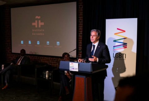 US Secretary of State Antony Blinken delivers remarks on LGBTQ rights on the sidelines of the 77th session of the UN General Assembly